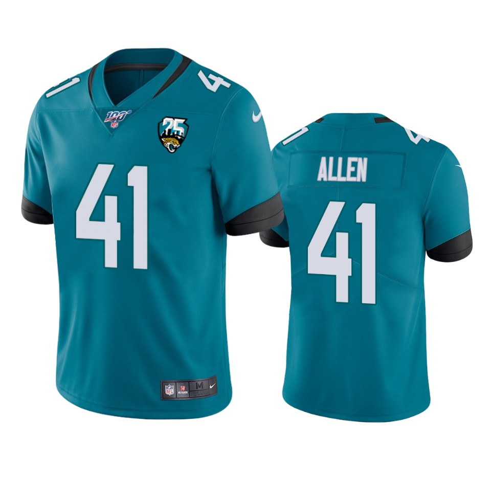 Nike  Jaguars #41 Josh Allen Teal 25th Anniversary Vapor Limited Stitched NFL 100th Season Jersey->jacksonville jaguars->NFL Jersey